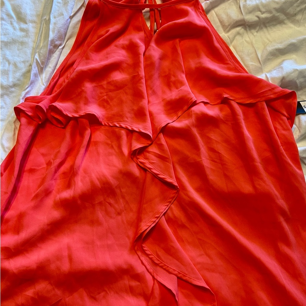 Red Asymmetrical Ruffled Midi Skirt
